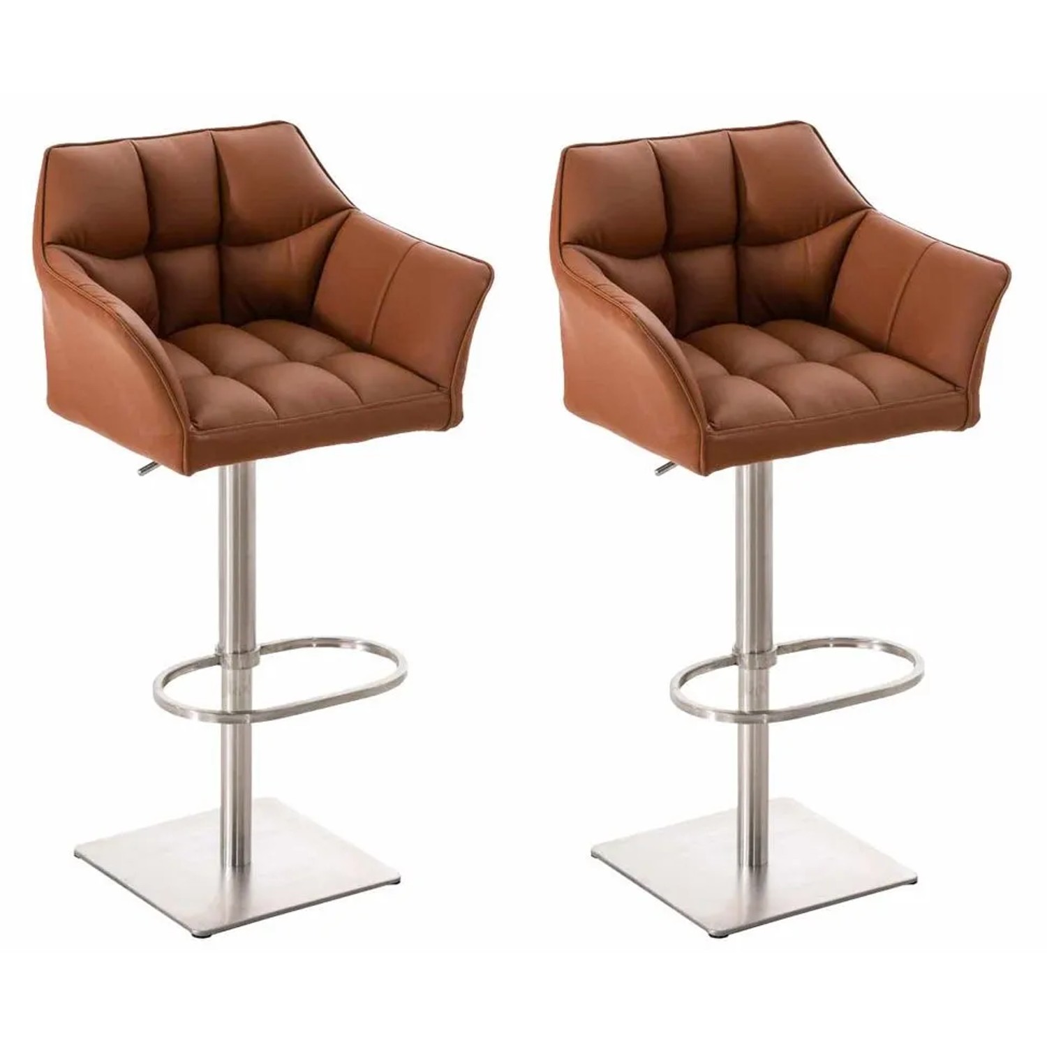 CLP 2er Set Barhocker Damaso Kunstleder Hellbraun/Edelstahl