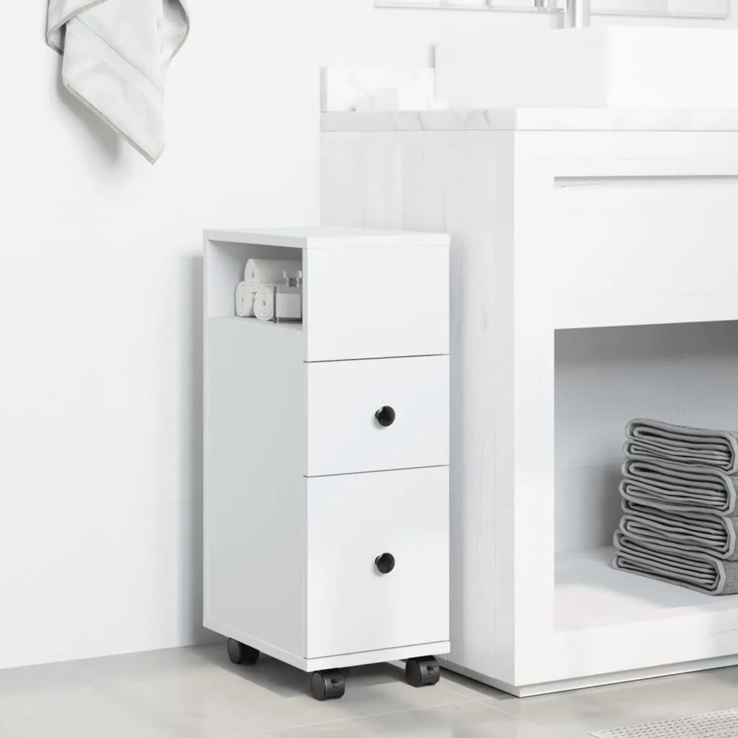 vidaXL Badschrank Schmal mit Rollen Weiß Holzwerkstoff 855232_3