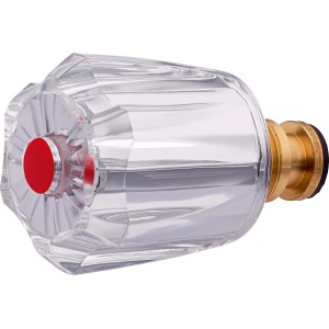 Sternförmiger Acrylgriff mit roter Markierung und Messingoberteil (G 1/2) für Armaturen.