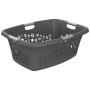 Anthrazitfarbener Rotho Wäschekorb Flowers 50 l mit Blumendekor und Tragegriffen.
