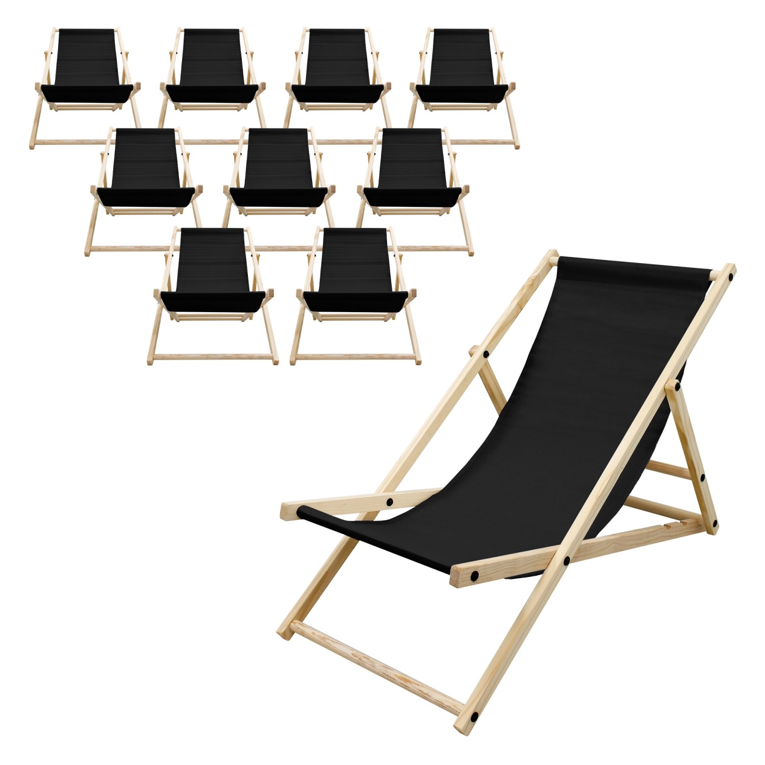 ECD Germany 10Er Set Liegestuhl Klappbar Schwarz Holz 3 Positionen bis 120 günstig online kaufen