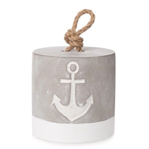 Grau-weißer Türstopper Anker aus Beton mit Seilgriff, maritime Dekoration.