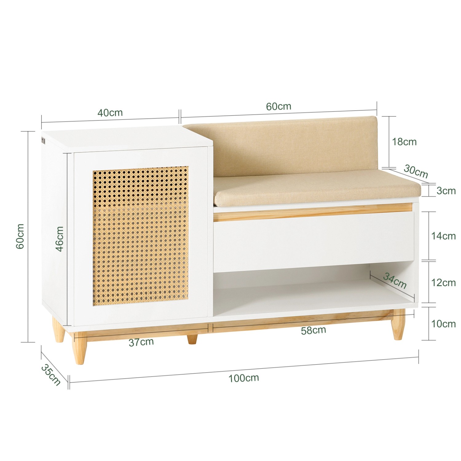 SoBuy Schuhbank Mit Gitteroptik Und Stauraum MDF Weiß 60cm FSR128-W ...