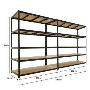 PROREGAL Schwerlastregal Mega Deal, 2er Set, 180x150x60cm, schwarz, mit MDF-Böden.