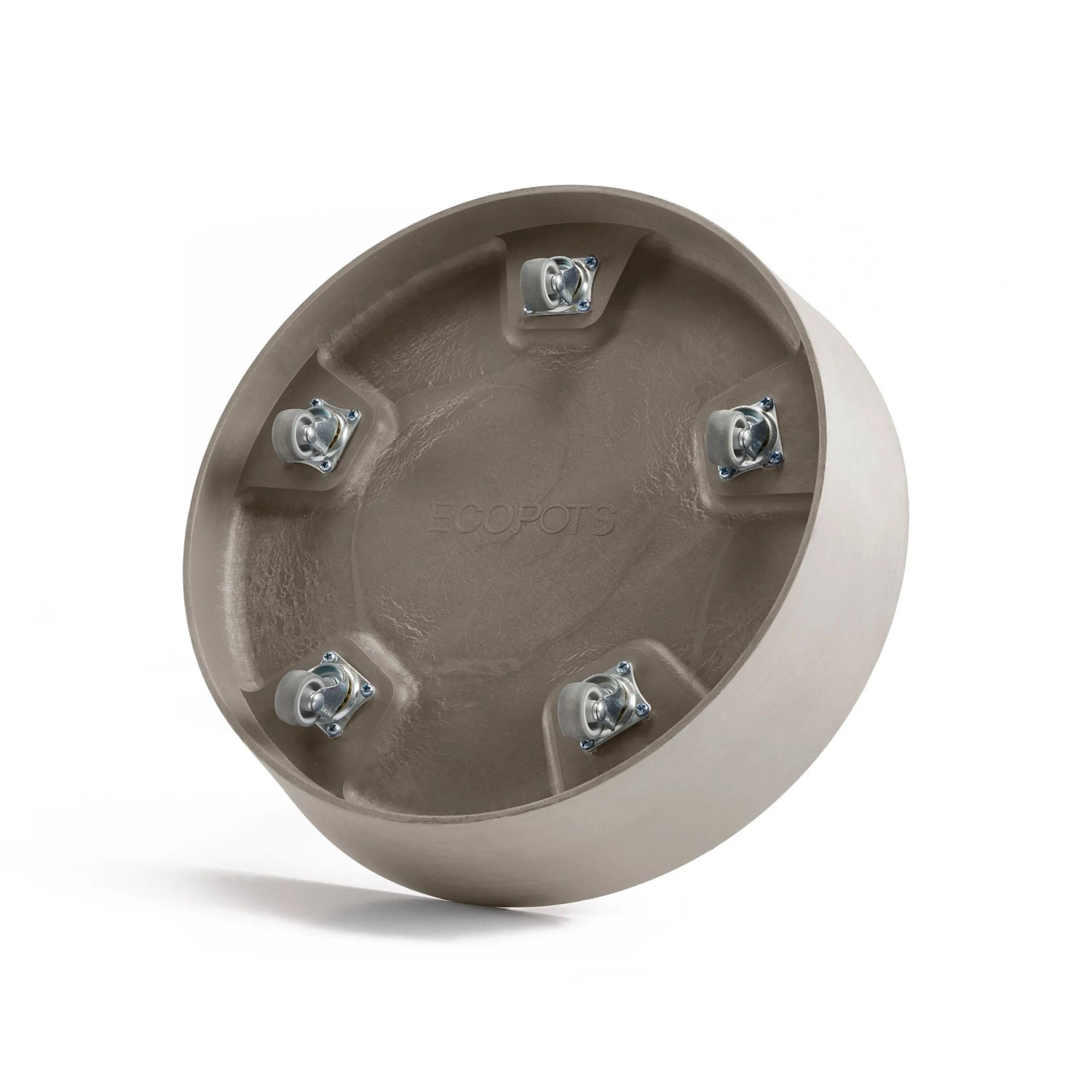 Ecopots Untersetzer Amsterdam Rollen Taupe, runde Form mit 5 Rollen für Blumentöpfe.