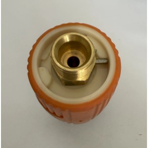 FM-SOLAR Druckregler für Hochdruckreiniger, orangefarbener Drehknopf und Messinganschluss.