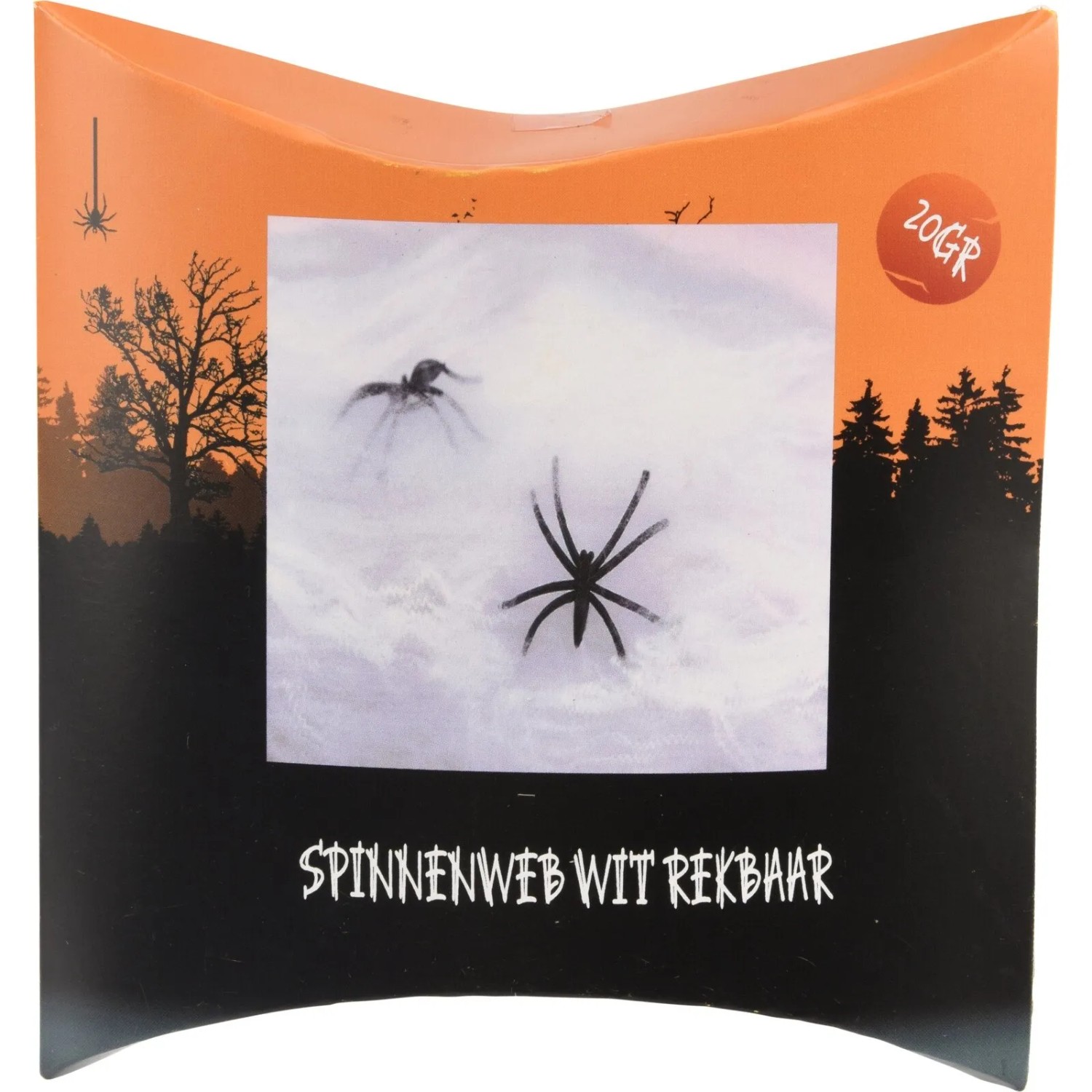 Spinnennetz dehnbar mit 2 schwarzen Spinnen als Halloween Deko.