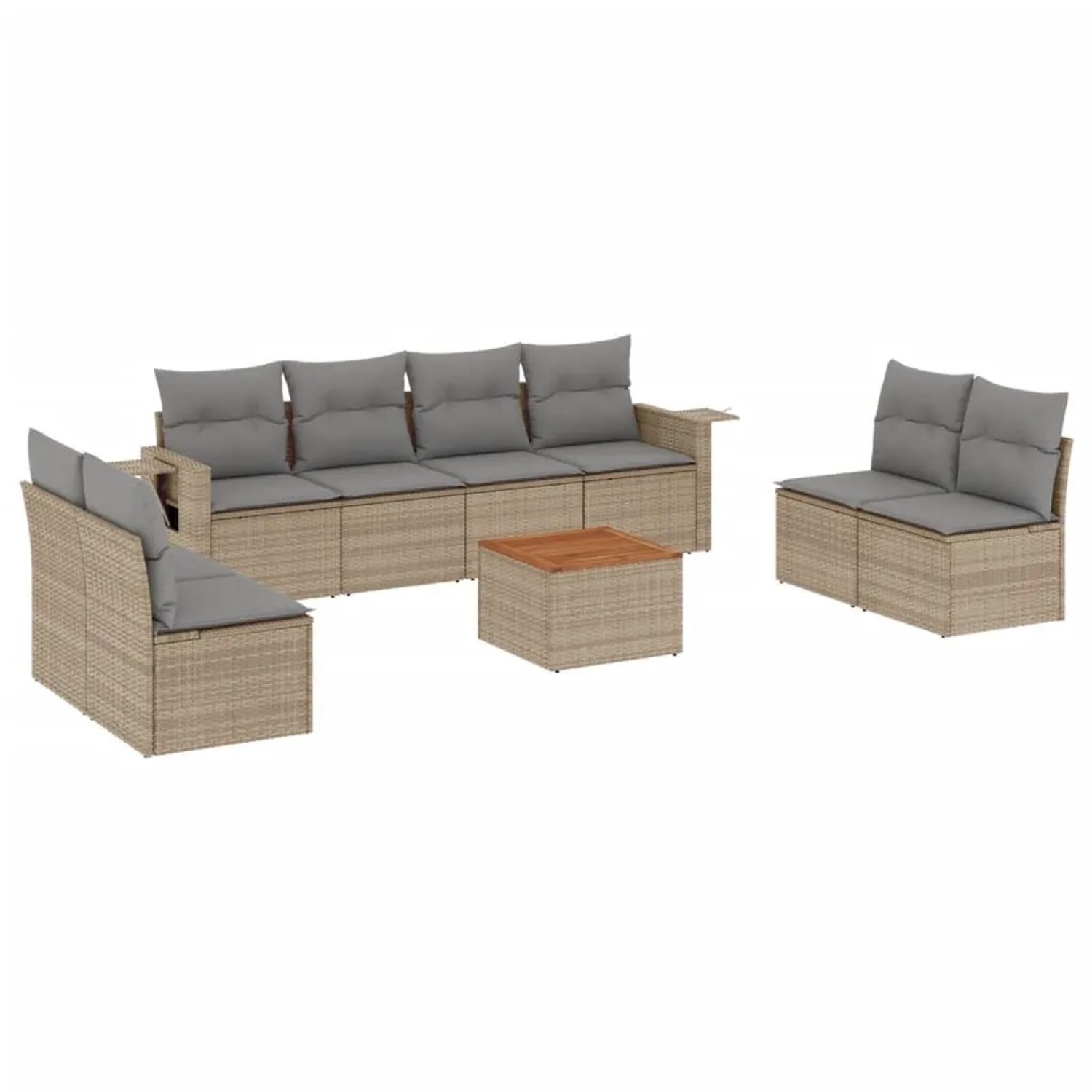 vidaXL 9-Tlg Garten-Sofagarnitur mit Kissen Beige Poly Rattan 3224526