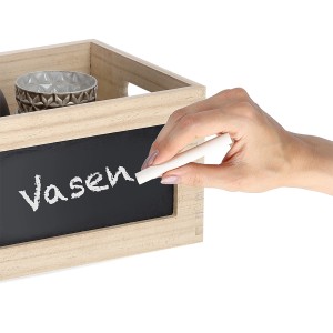 Allzweckkiste aus Holz mit Tafel zum Beschriften, 15x20x28 cm, Natur.