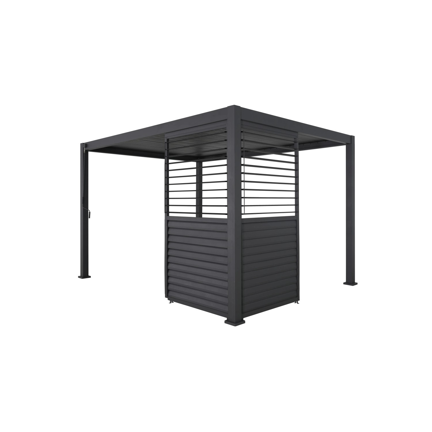 Anthrazitfarbene, verstellbare Lamellenwand Mirador 113 cm für 3,6 m Pergola-Wand.