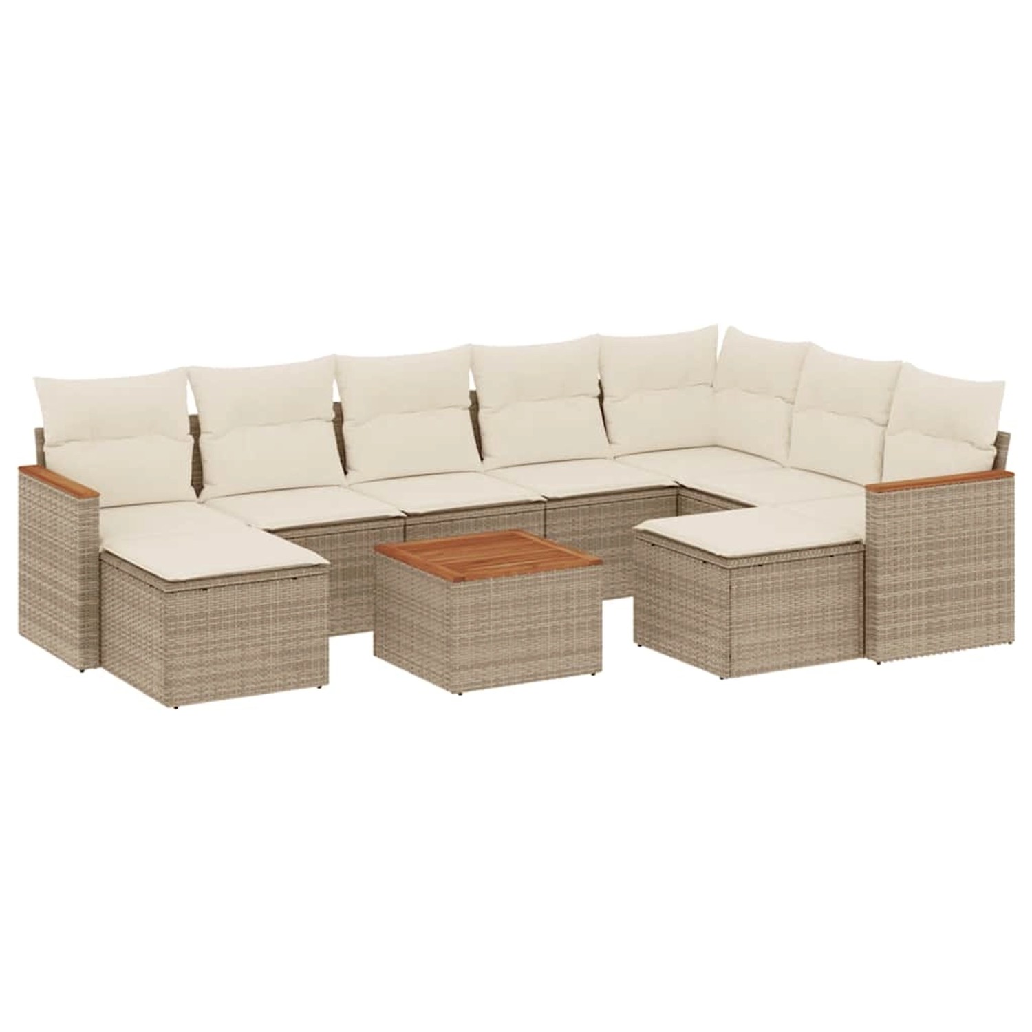 vidaXL 10-Tlg Garten-Sofagarnitur mit Kissen Beige Poly Rattan 3258950