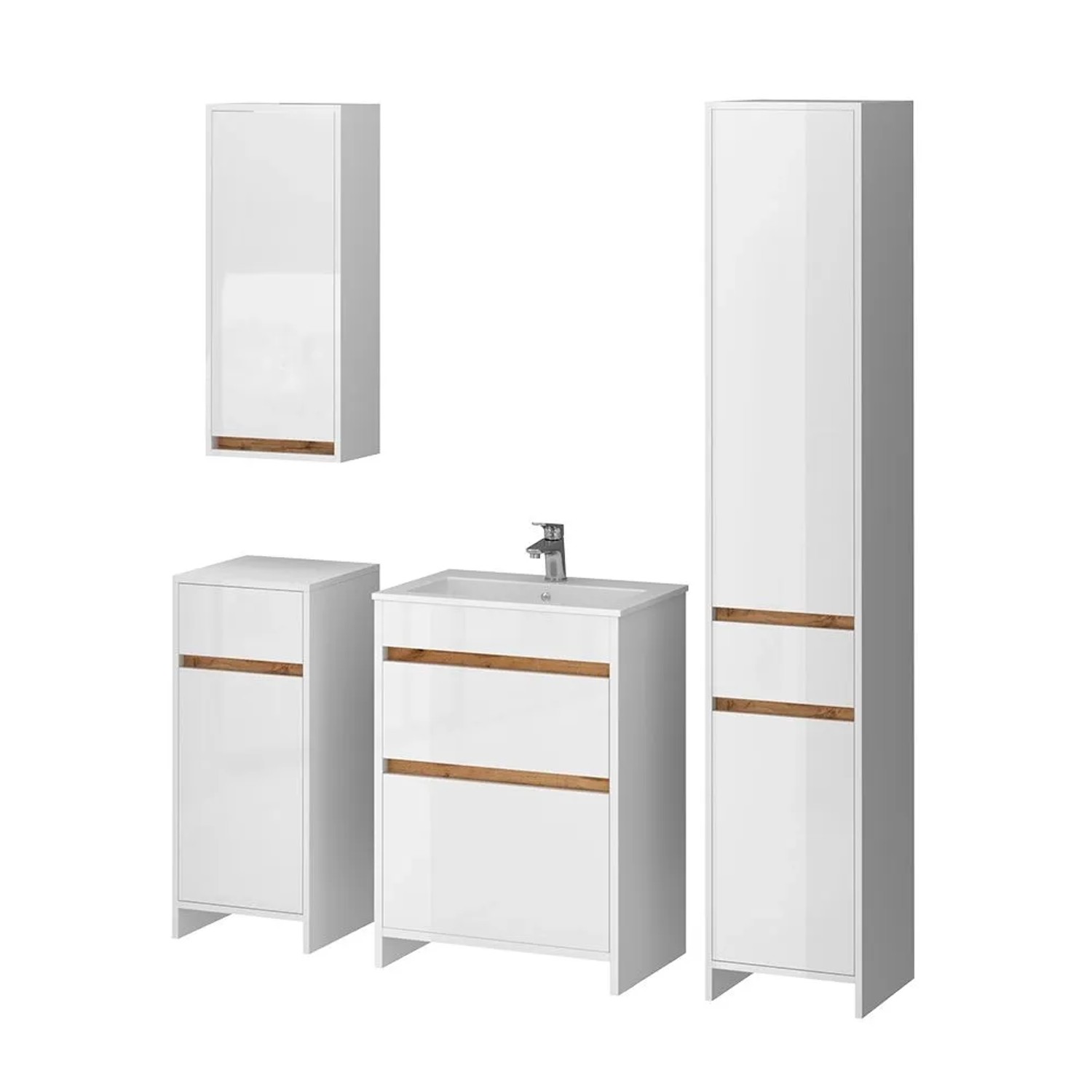 Vicco Badmöbel-Set Detmold Weiß Hochglanz/Goldkraft Eiche 60 x 82 5-teilig