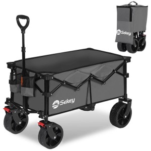 Sekey XXL Bollerwagen, faltbar, grau, mit Bremsen. Ideal für Camping & Freizeit.