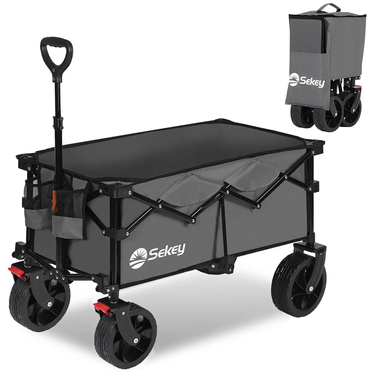 Sekey XL Bollerwagen Faltbar mit Bremsen und Breiten Reifen 150KG 150L Grau