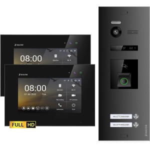 Balter EVO-HD Video-Türsprechanlage mit Fingerprint für Zweifamilienhaus, 2 Monitore, schwarz.