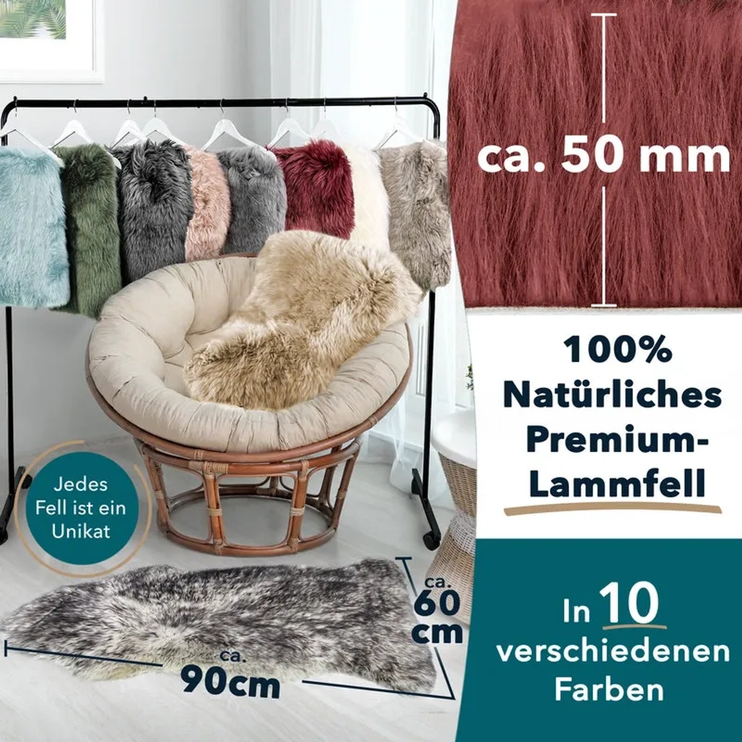 KARAT Schaffelle Audrey in verschiedenen Farben und Größen. Premium Lammfell für Wohnzimmer und mehr.