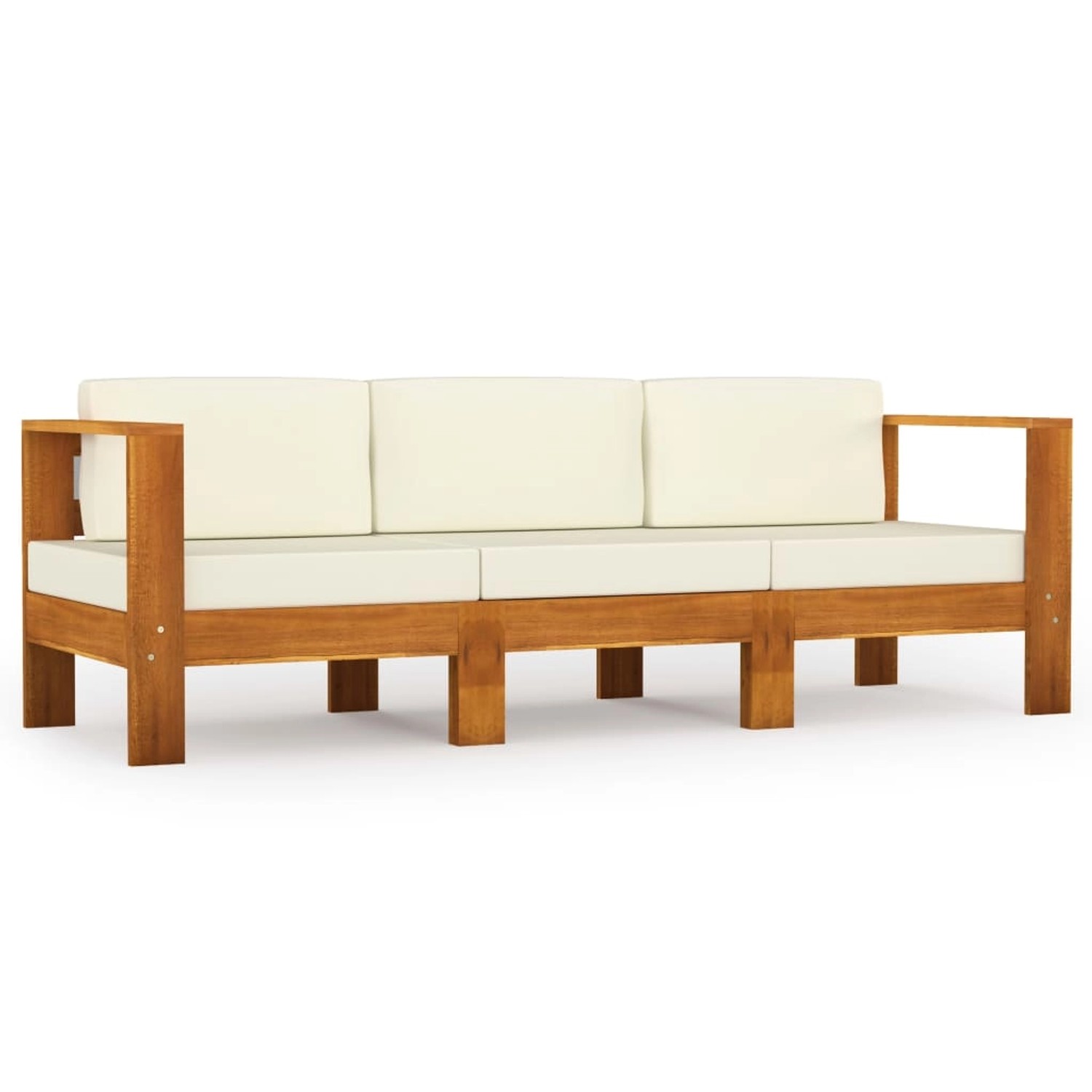 Image of vidaXL 3-Sitzer-Gartensofa mit Cremeweißen Auflagen Massivholz Akazie 3057927