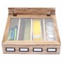 MCW Aufbewahrungsbox C25 Naturbraun mit 4 Fächern, Sichtfenster und Etikettenhalter.