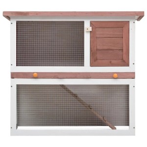 Brauner vidaXL Kaninchenstall aus Holz mit Tür und zwei Etagen.