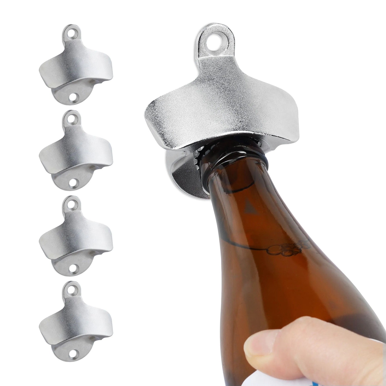Relaxdays Wandflaschenöffner 5er Set Metall Silber 7,5 cm x 6,5 cm x 3 cm 350 g