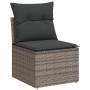 Graues vidaXL Gartenmöbel-Element aus Rattan mit dunklen Kissen. Teil einer Sofagarnitur.