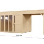 Bertilo Elementgartenhaus Cubus 3 Office Lounge Natur, 558x234cm, mit Fenstern und Überdachung.