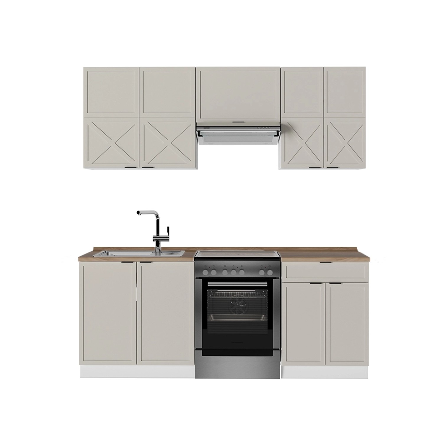 Vicco Fame-Line Küchenzeile GrauBeige/Weiß 200 cm AP Eiche günstig online kaufen