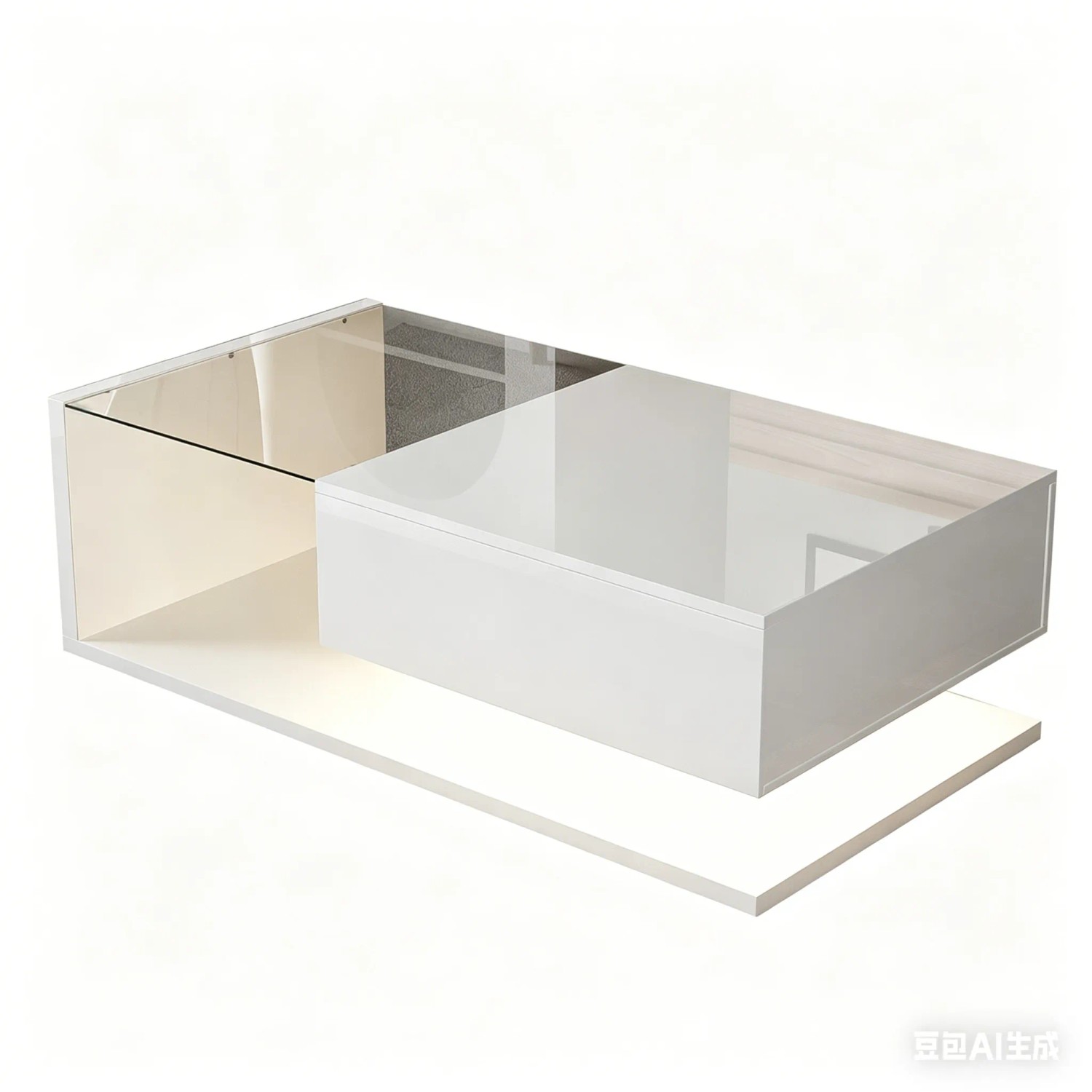 Couchtisch Weiß Hochglanz 105x55x32 cm mit Glasplatte und Ablagefach