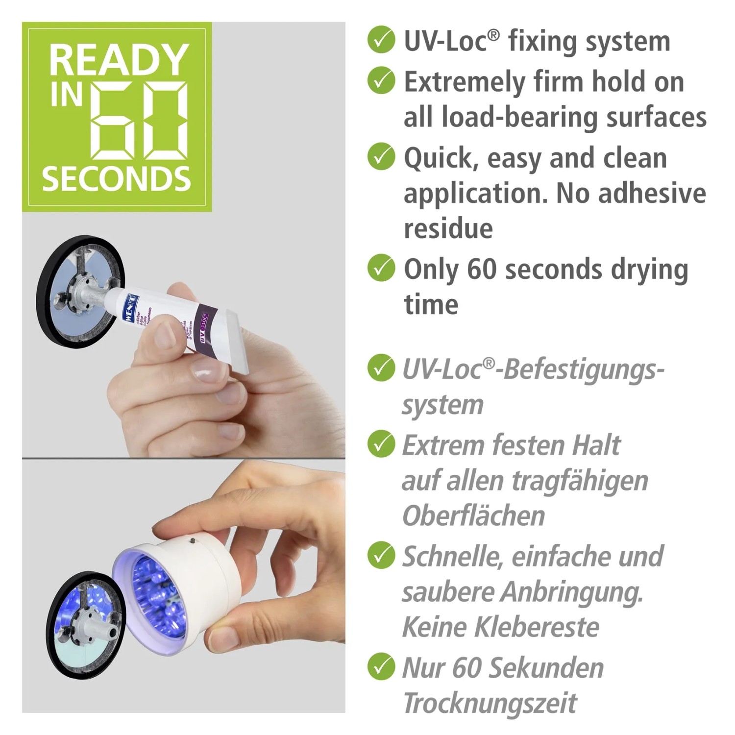 Wenko WC-Garnitur Isera: UV-Loc® Klebesystem für Bad-Accessoires, einfache Montage.