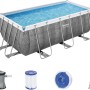 Bestway Frame Pool-Set Power Steel in Rattan-Optik, eckig, mit Filterpumpe und Leiter.