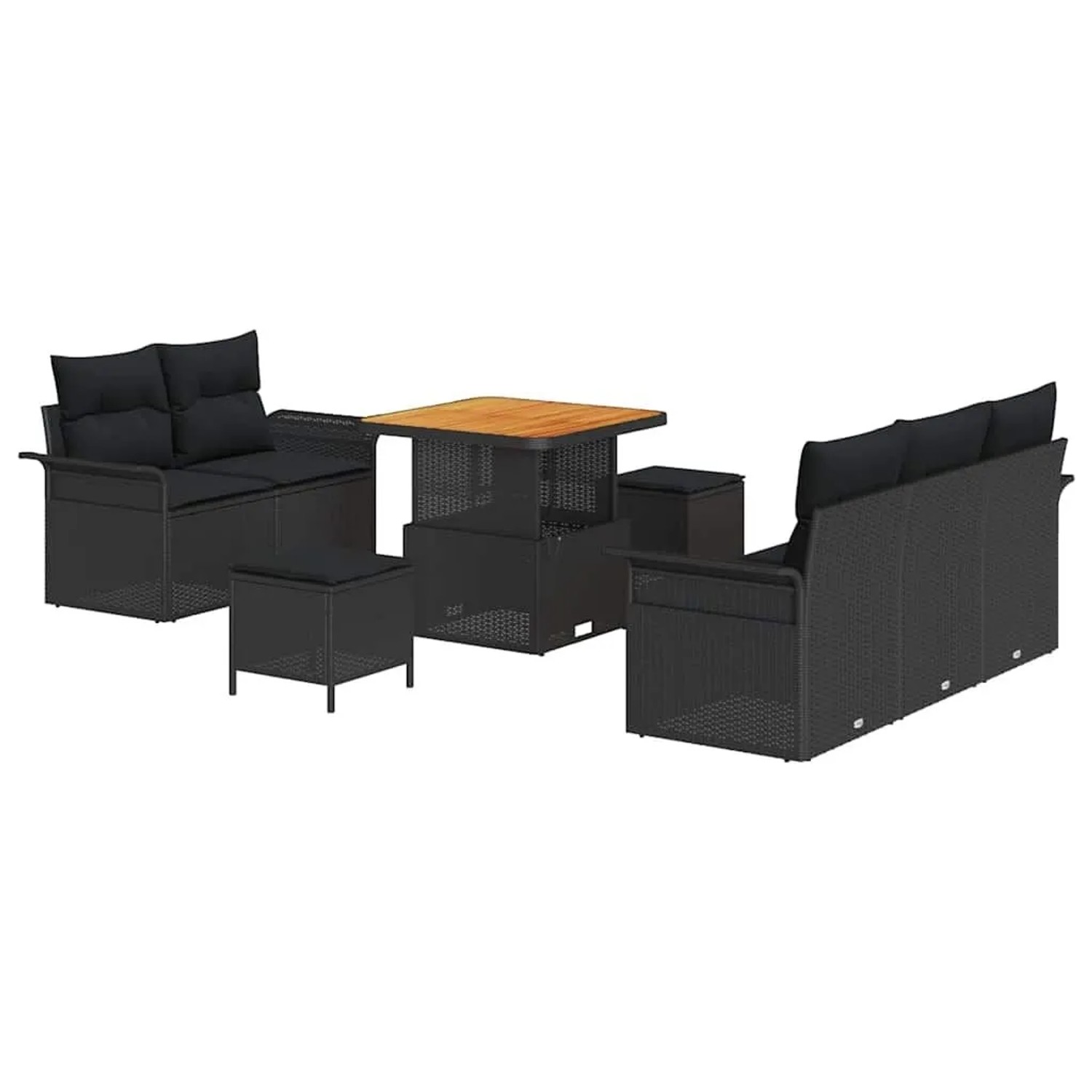 vidaXL Garten-Sofa-Set mit Kissen mit Speicher 8-Tlg Schwarz 3364024