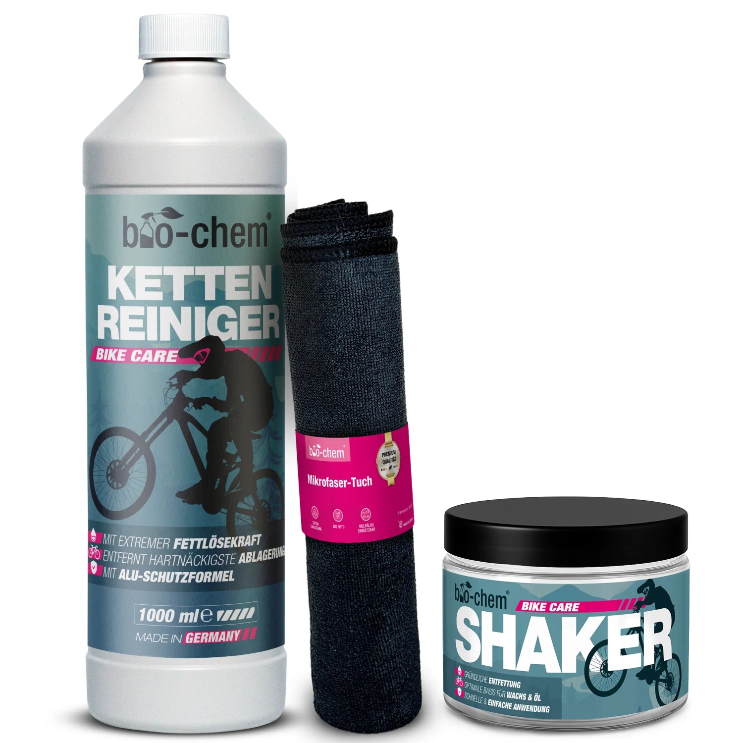 bio-chem Kettenreiniger Fahrradkettenreiniger Set mit Shaker und Tuch 1,