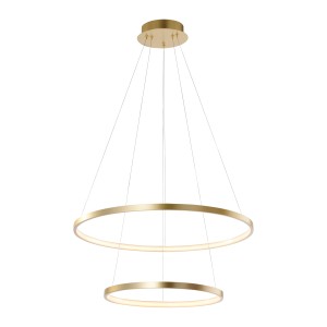 Moderne LED Pendelleuchte Circle Gold (Ø 50cm) mit zwei Leuchtringen für warmweißes Licht.
