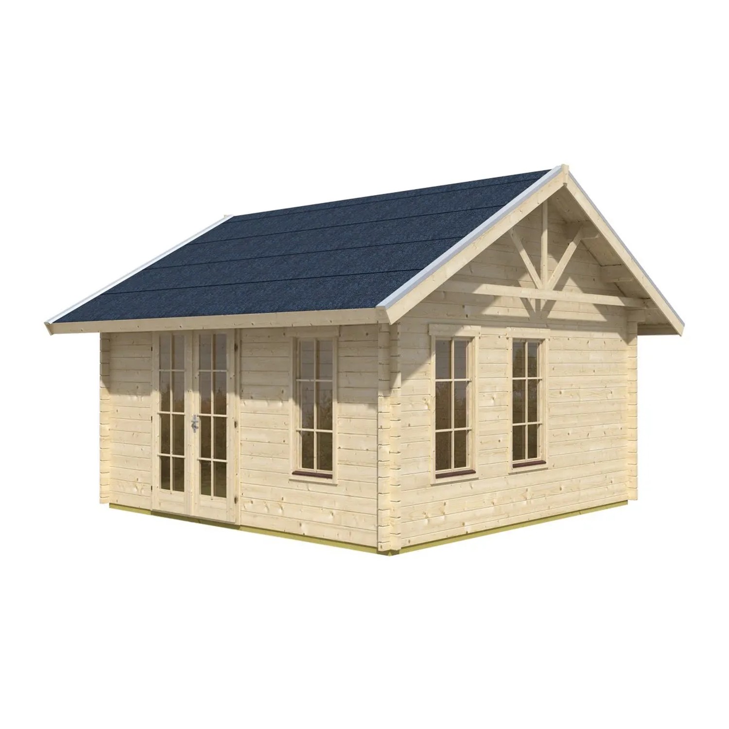 Skan Holz Gartenhaus Toronto 1, 420x420 cm, mit Dachlattung, unbehandeltes Fichtenholz, isolierte Fenster und Türen.