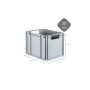 Graue PROREGAL Eurobox 30L mit Scharnierdeckel und gelben Verschlüssen. Aufbewahrungsbox für Industrie und Gewerbe.