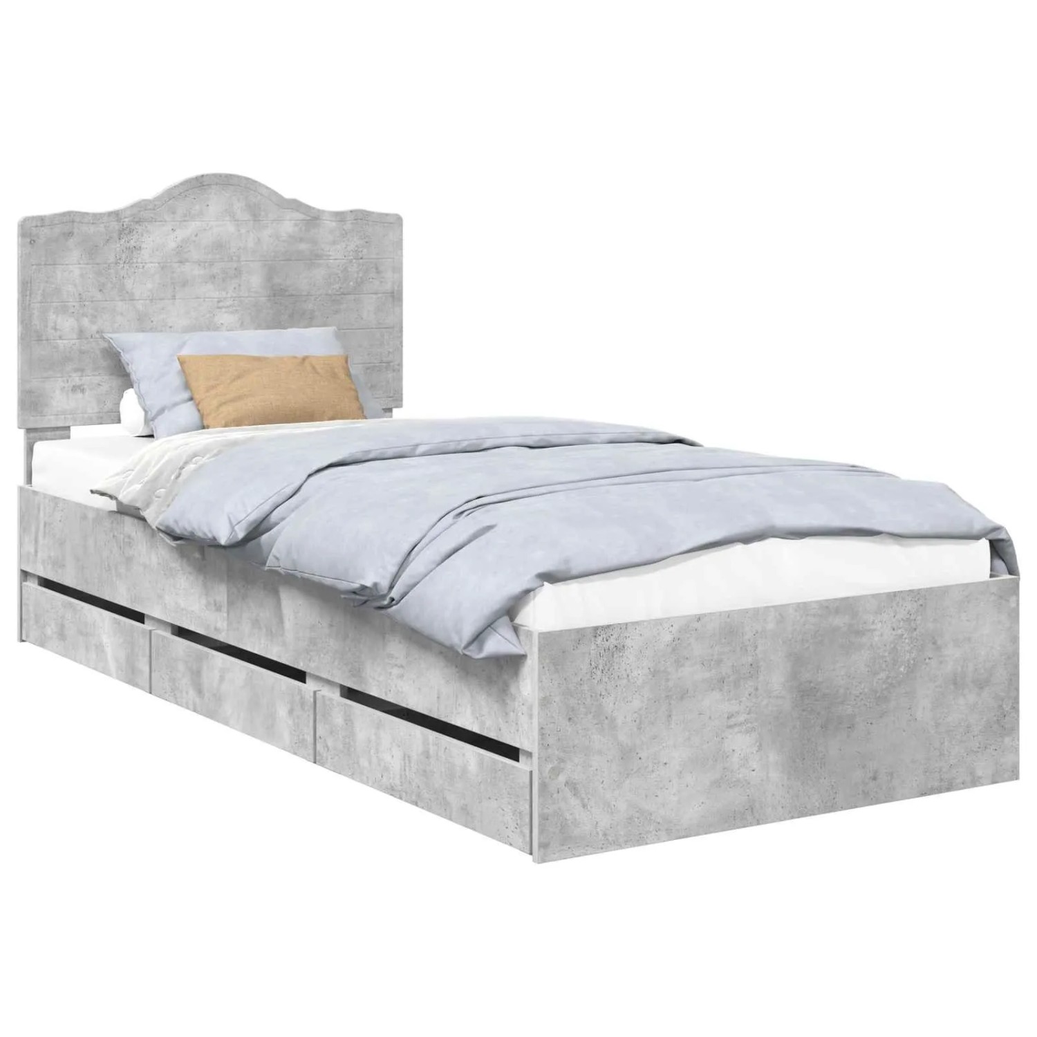 vidaXL Bettrahmen mit Kopfteil Beton Grau 90 x 190 cm Ingenieurs Holz 3413453