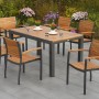 Merxx Gartenmöbel-Set Santorin, 7-teilig mit Stapelsesseln und Ausziehtisch aus Akazienholz und Aluminium.