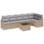 Beiges 7-teiliges vidaXL Garten-Sofa-Set aus Poly Rattan mit Kissen und Tisch.