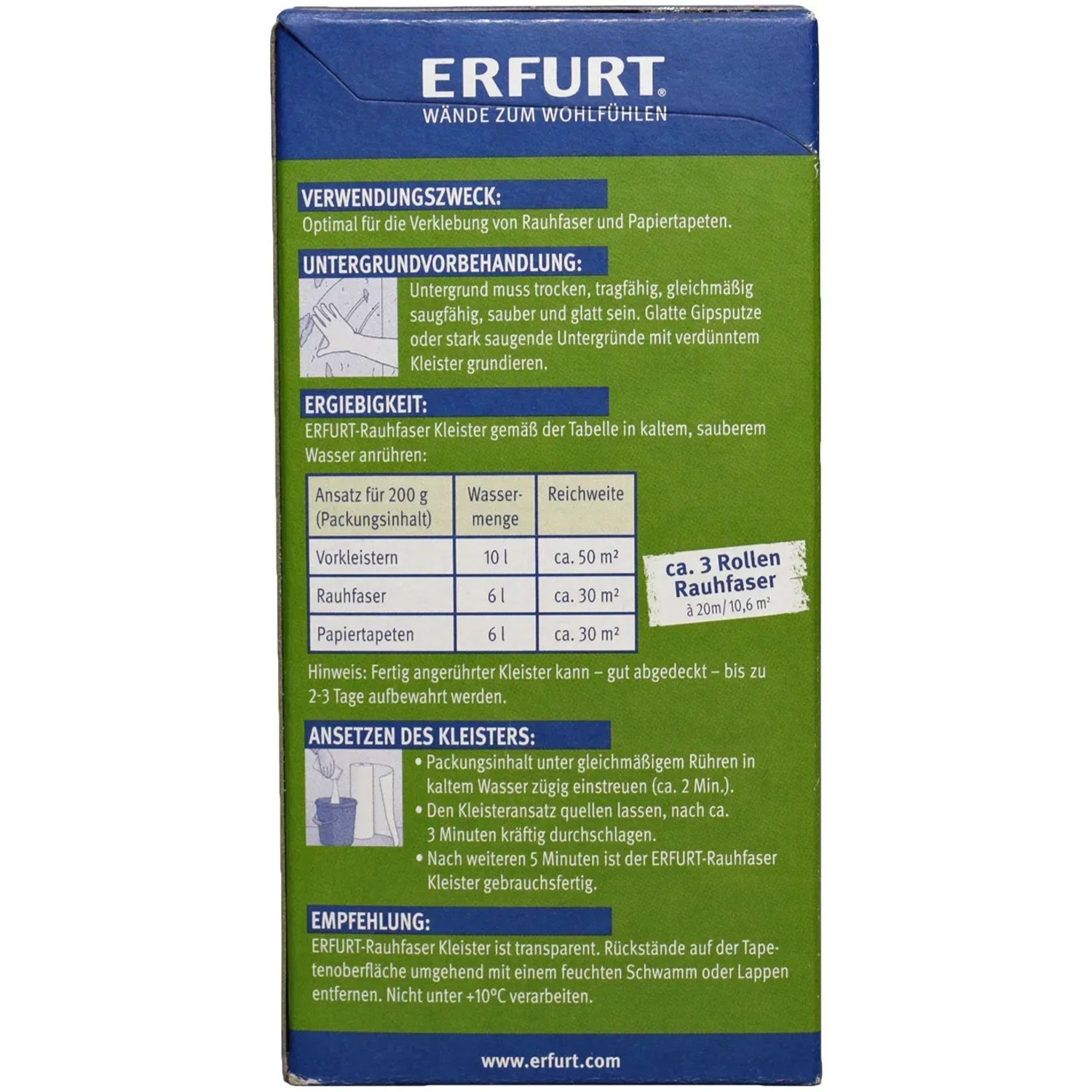 Erfurt Rauhfaser-Kleister 200g Packung für Rauhfaser- und Papiertapeten.