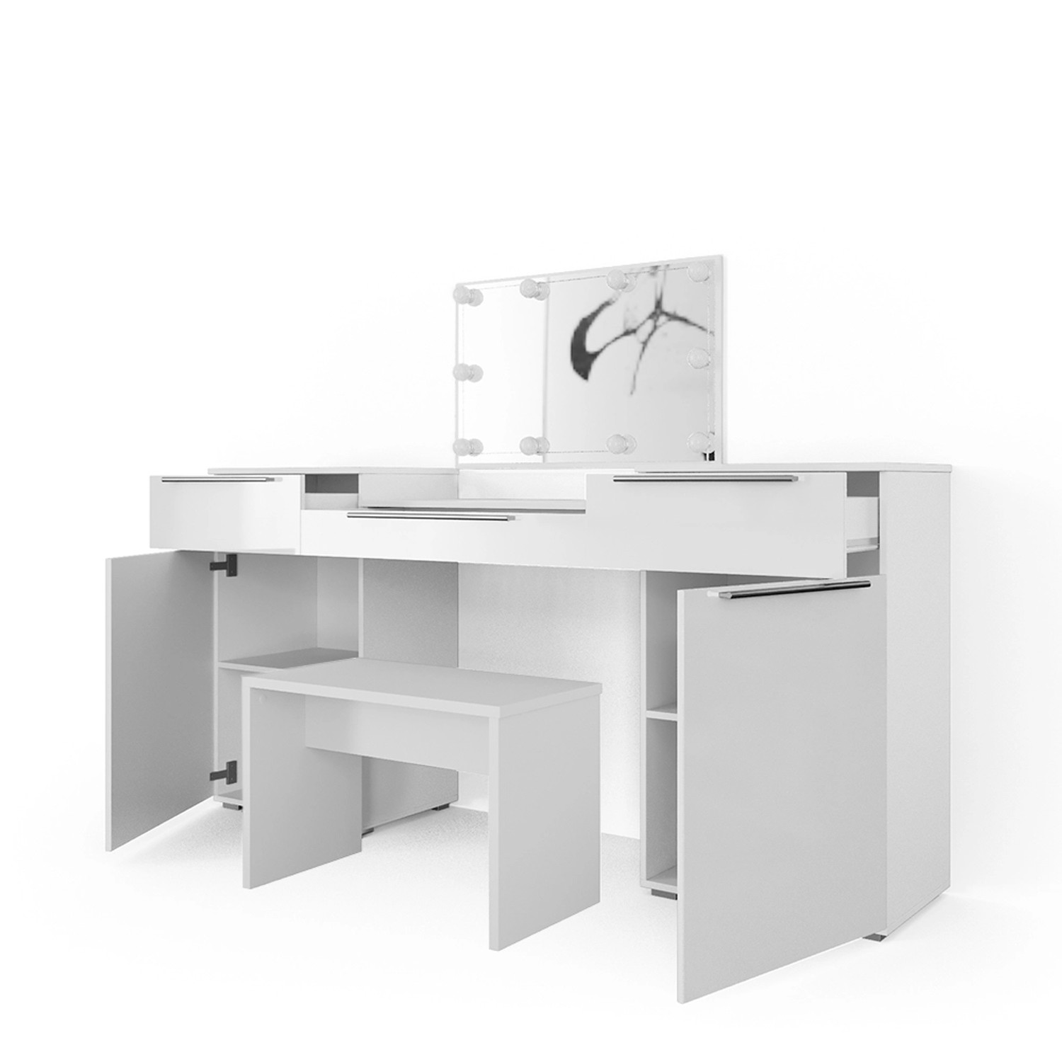 Vicco Schminktisch Lilli Weiß 190 cm mit LED Beleuchtung und Bank günstig online kaufen