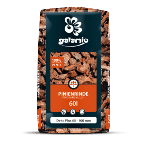 Galamio Pinien Rindenmulch Deko Plus 60l. Grobe, rotbraune Pinienrinde (60-100mm) im Sack für dekorative Gartengestaltung.