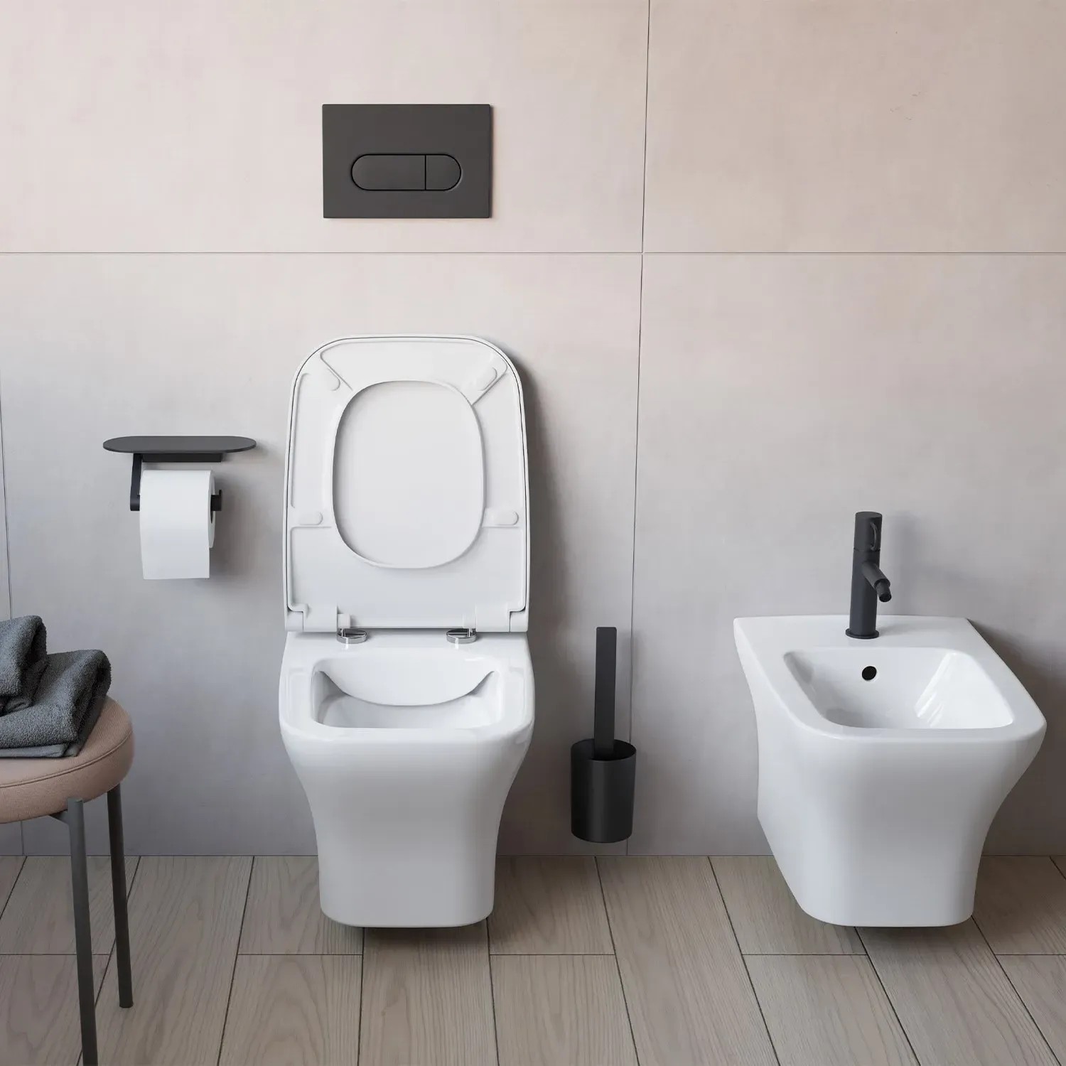 Schwarze Pianura Betätigungsplatte Duo R EASYPro für WC-Spülkasten.