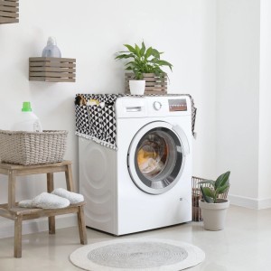Relaxdays Waschmaschinenauflage Polyester Schwarz Creme Seitentaschen Abwischbar 130 cm x 55 cm 0,21 kg