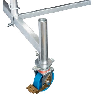 Krause Fahrrollenset für Arbeitsgerüste, 4er Set mit blauen Rollen und Höhenverstellung.