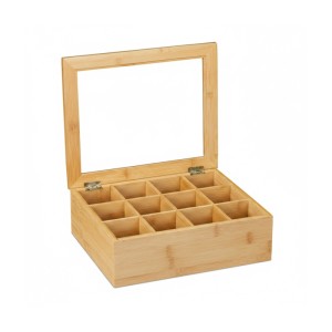 Relaxdays Teebox Bambus Natur Mit Sichtfenster 12 Fächer 9 cm x 28 cm x 23 cm 1,15 kg