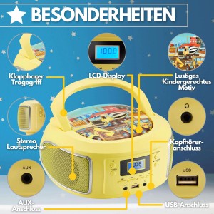 Cyberlux CL-950 Kinder CD-Player Tragbar CD/MP3/USB Radio Gelb