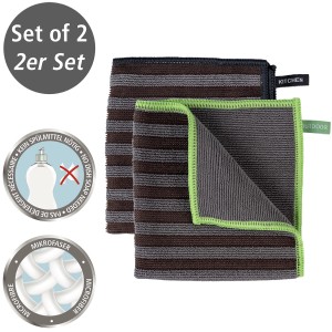 Wenko Mikrofasertücher Migro, 2er-Set für die Outdoor-Küche, schwarz-grau gestreift.