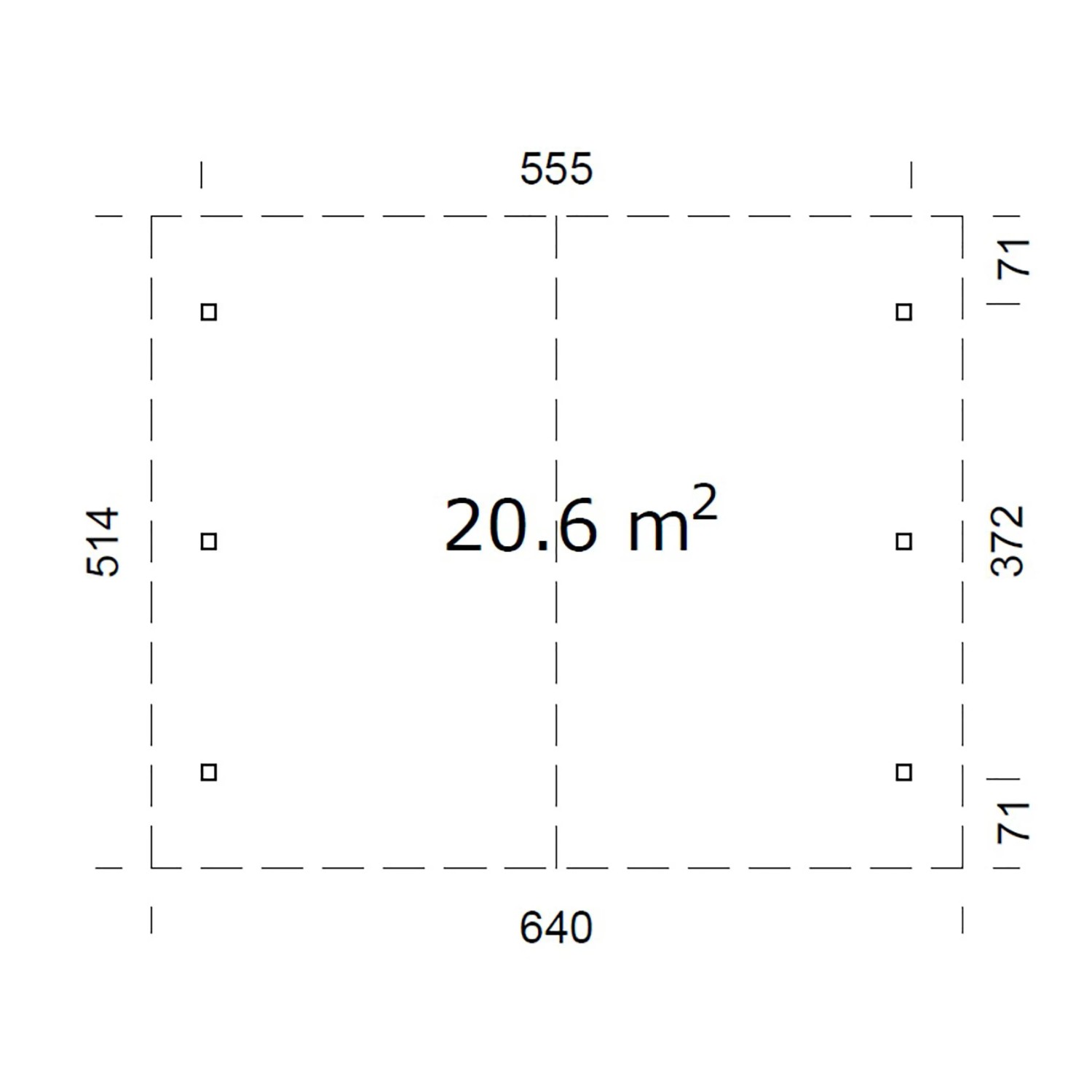 Skizze Palmako Doppelcarport Robert, Maße 555x372 cm, Grundfläche 20,6 m², braunes Holz, Carport