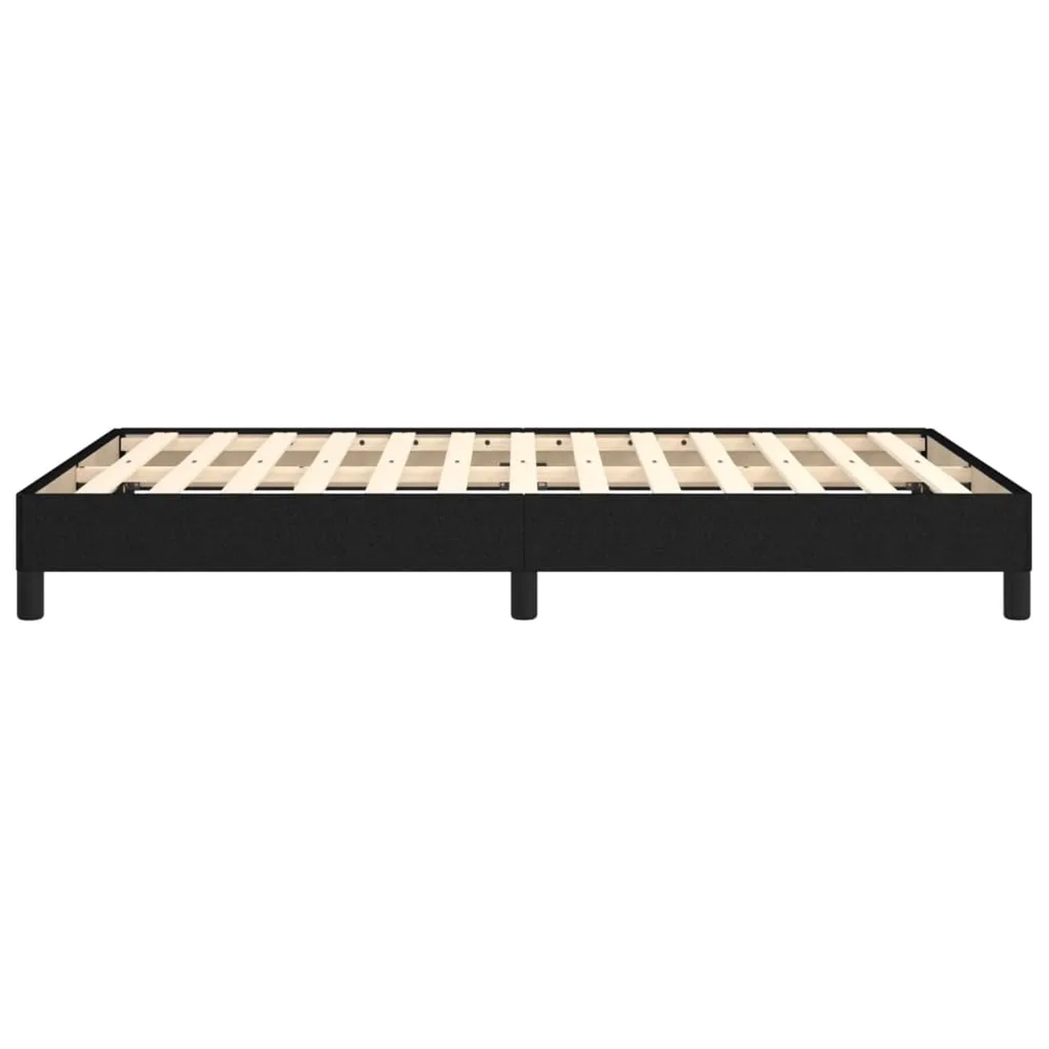 Schwarzes vidaXL Bettgestell (120x200 cm) aus Stoff mit Holzlattenrost.