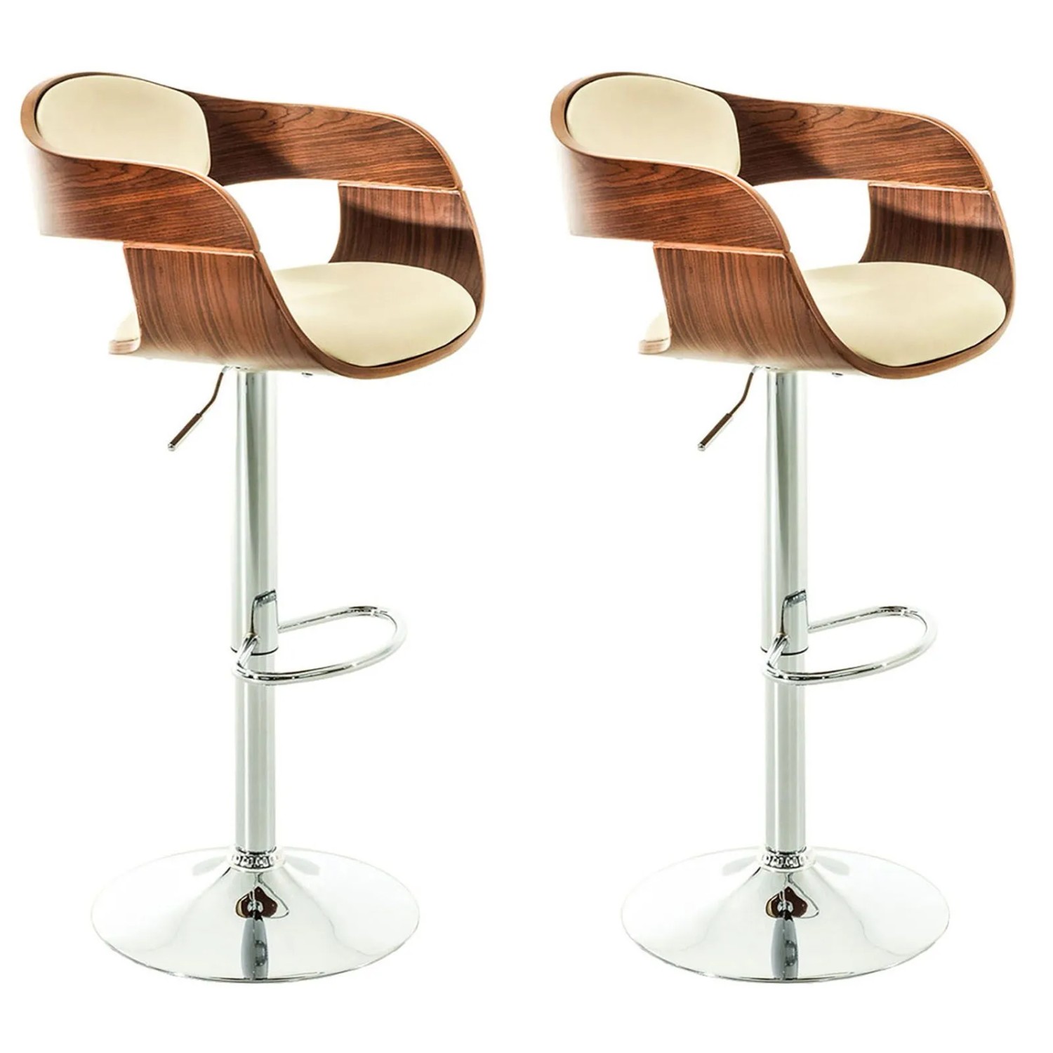 CLP 2er Set Barhocker Kingston Kunstleder Walnuss/Creme